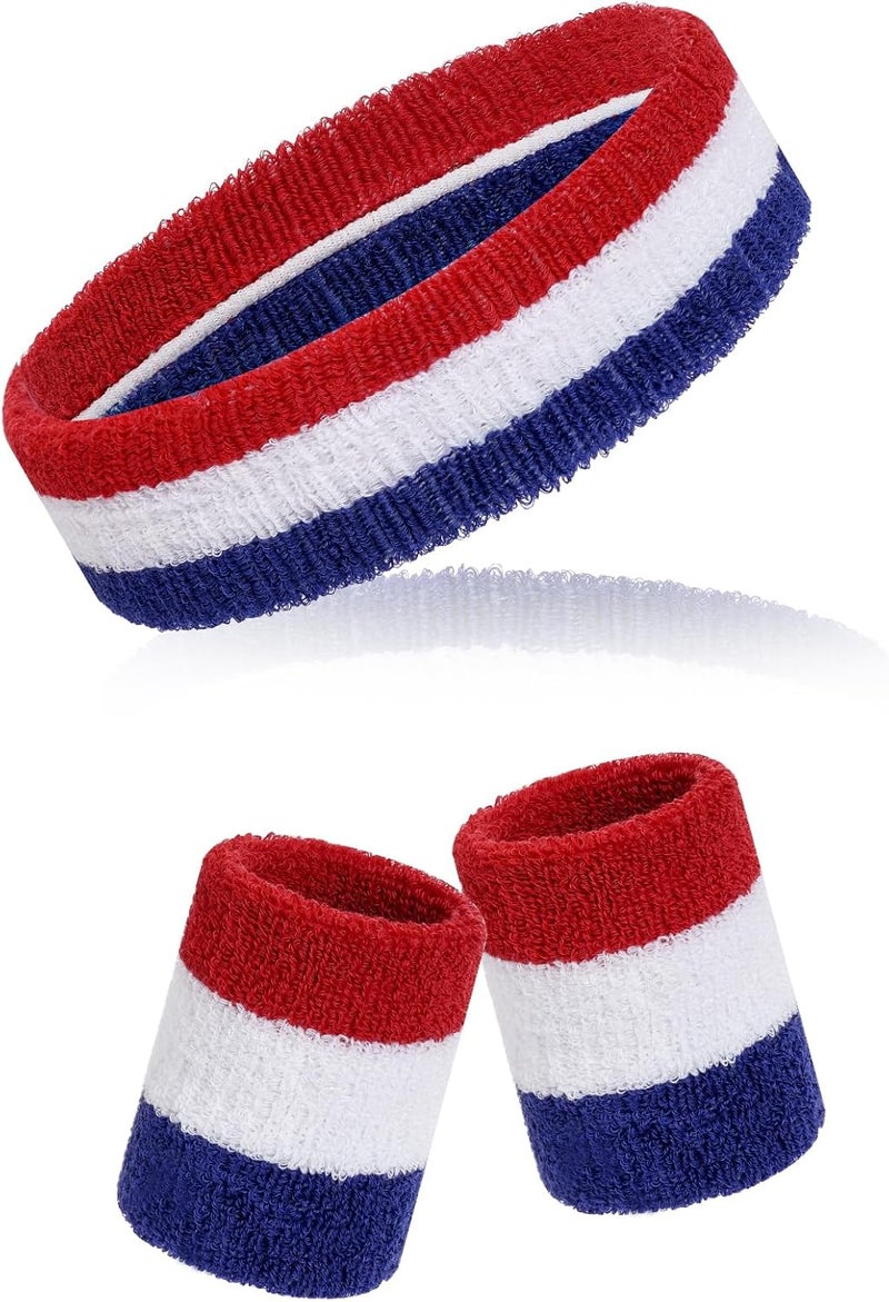 Sucrain 3 Pieces Sweatbands Set, 1 Pieces Sports Headband and 2 Pieces Wristbands, Wicking Sweat Head Band for Men Women Outfit Sport - Image 1